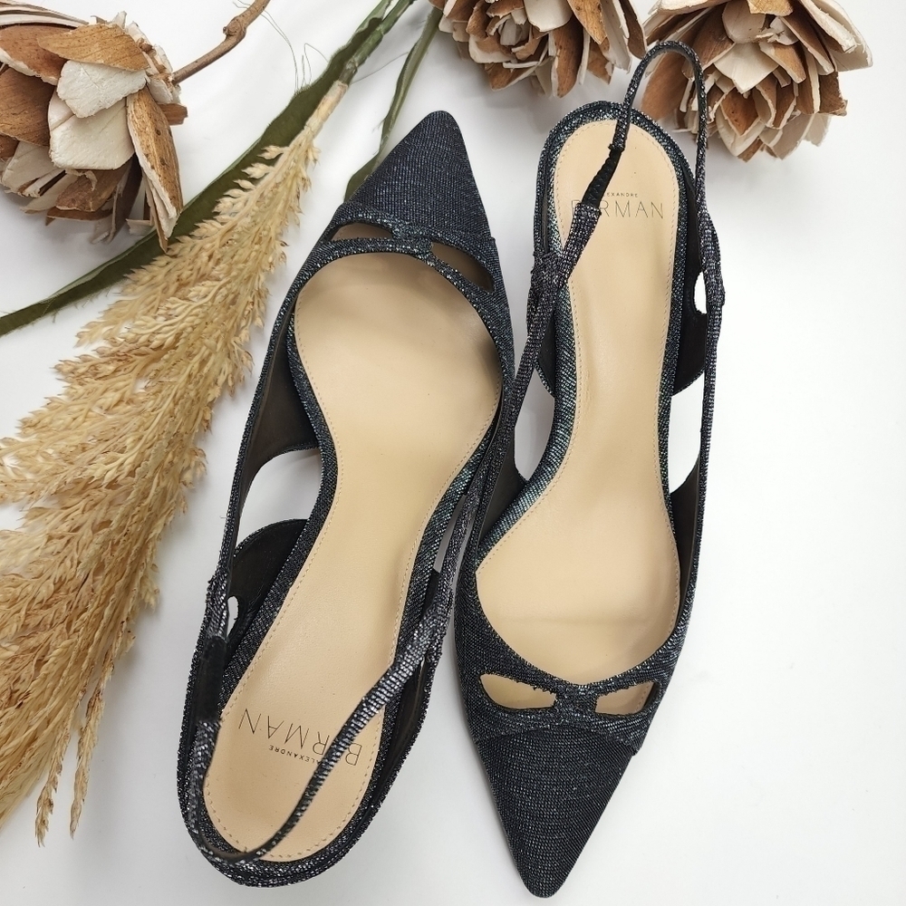Alexandre Birman Black Silver Sparkle Slingback Heels Size 36.5 - Picture 15 of 15